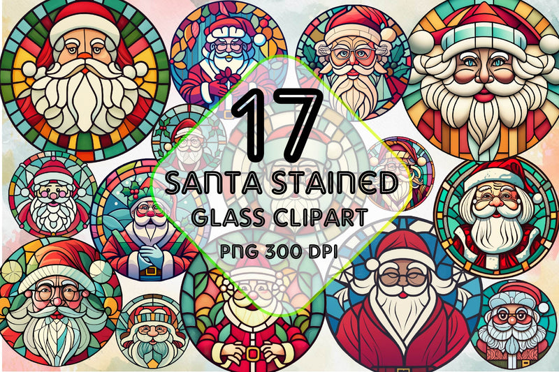 Round Santa Stained Glass Clipart Bundle - CraftNest - Digital Crafting and Art