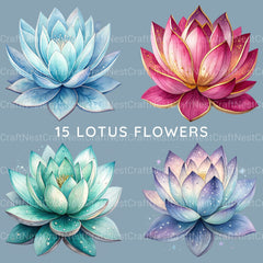 Lotus Flowers Clipart Bundle - CraftNest - Digital Crafting and Art