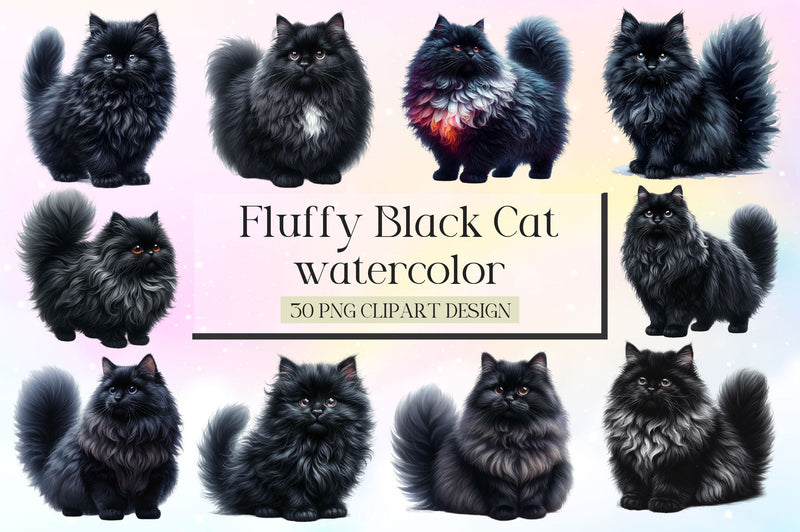 Fluffy Black Cat Clipart Bundle - CraftNest - Digital Crafting and Art