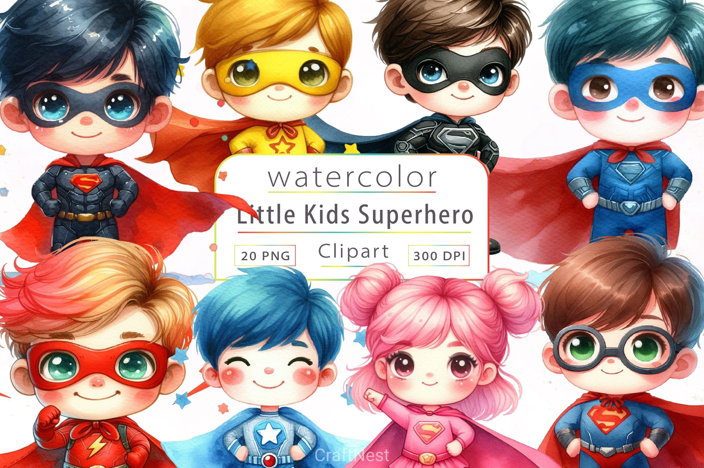Little Kids Superhero Clipart Bundle - CraftNest - Digital Crafting and Art