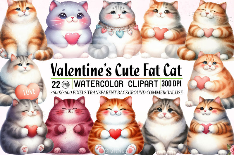 Valentine's Fat Cat Clipart Bundle - CraftNest - Digital Crafting and Art
