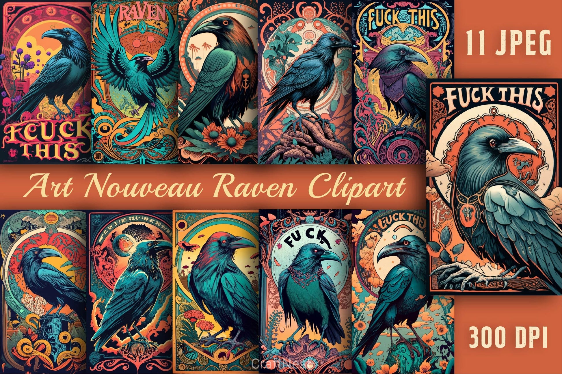 Art Nouveau Raven Clipart Bundle - CraftNest - Digital Crafting and Art