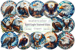 Bald Eagle Stained Glass North America Clipart Bundle - CraftNest - Digital Crafting and Art
