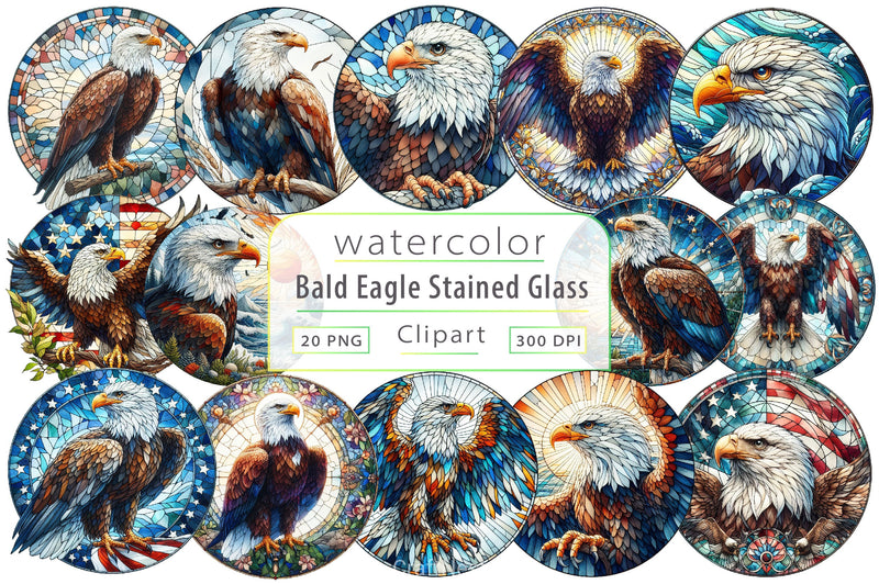 Bald Eagle Stained Glass North America Clipart Bundle - CraftNest - Digital Crafting and Art