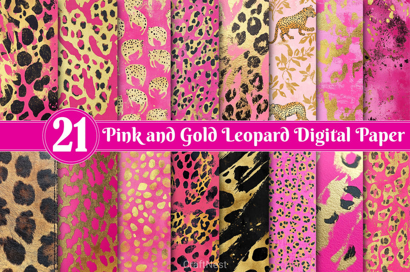 Pink And Gold Leopard Digital Paper - CraftNest - Digital Crafting and Art