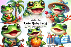 Cute Baby Frog Clipart Bundle - CraftNest - Digital Crafting and Art