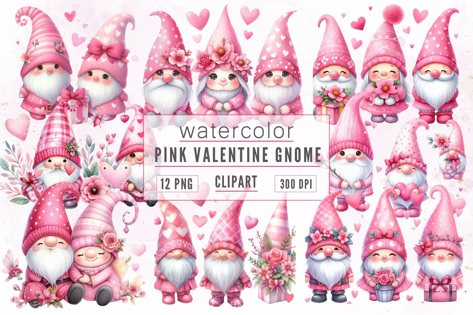 Pink Valentine Gnome Clipart Bundle - CraftNest - Digital Crafting and Art