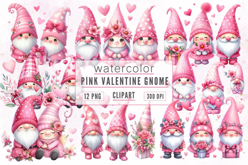Pink Valentine Gnome Clipart Bundle - CraftNest - Digital Crafting and Art