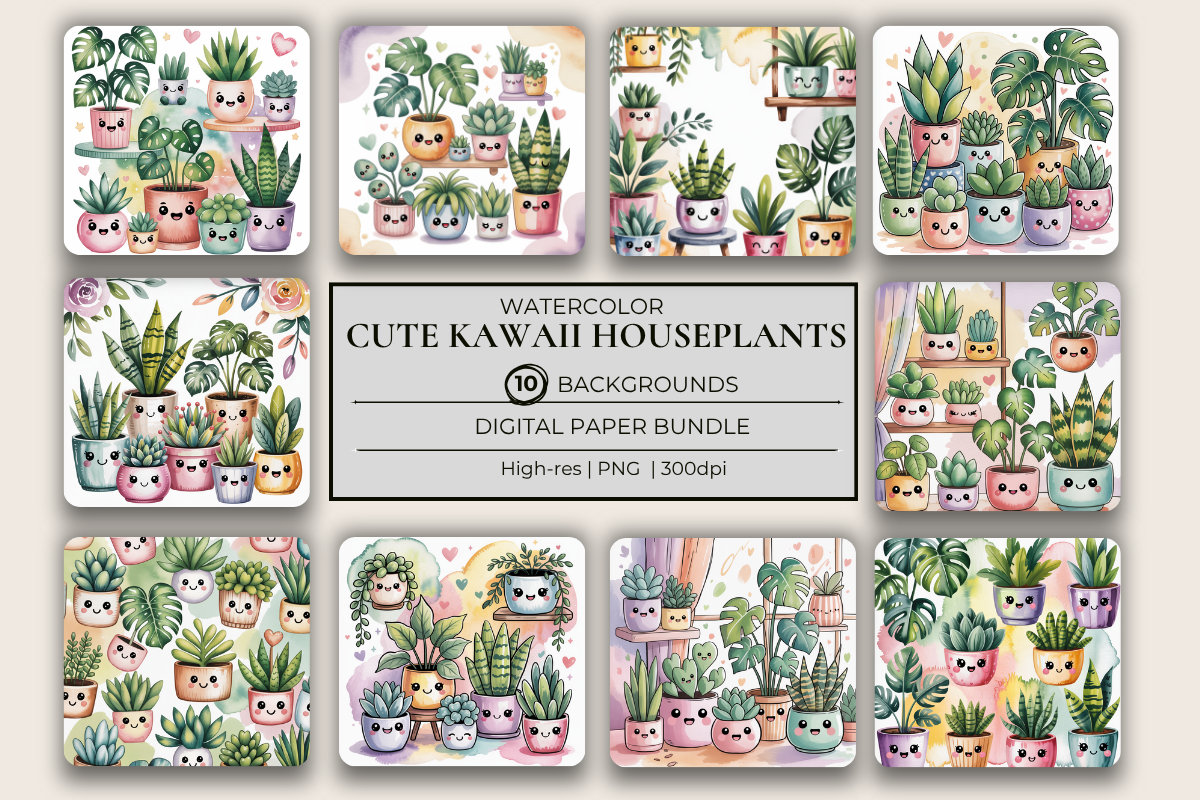 Kawaii Houseplants Background Papers