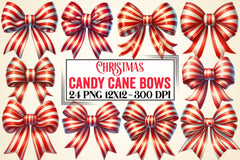 Christmas Candy Cane Bows Clipart Bundle - CraftNest - Digital Crafting and Art