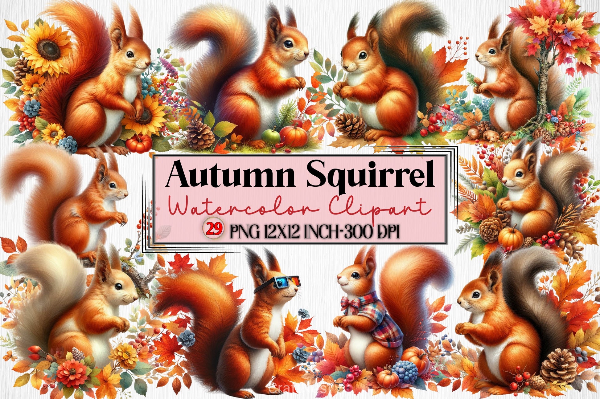 Autumn Squirrel Clipart Bundle 2 - CraftNest - Digital Crafting and Art
