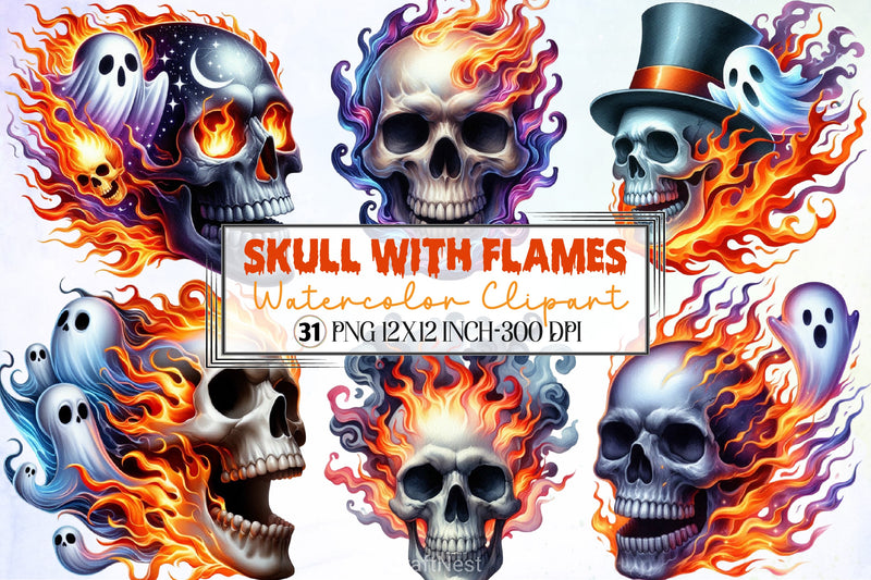 Skull Flames Clipart Bundle - CraftNest - Digital Crafting and Art