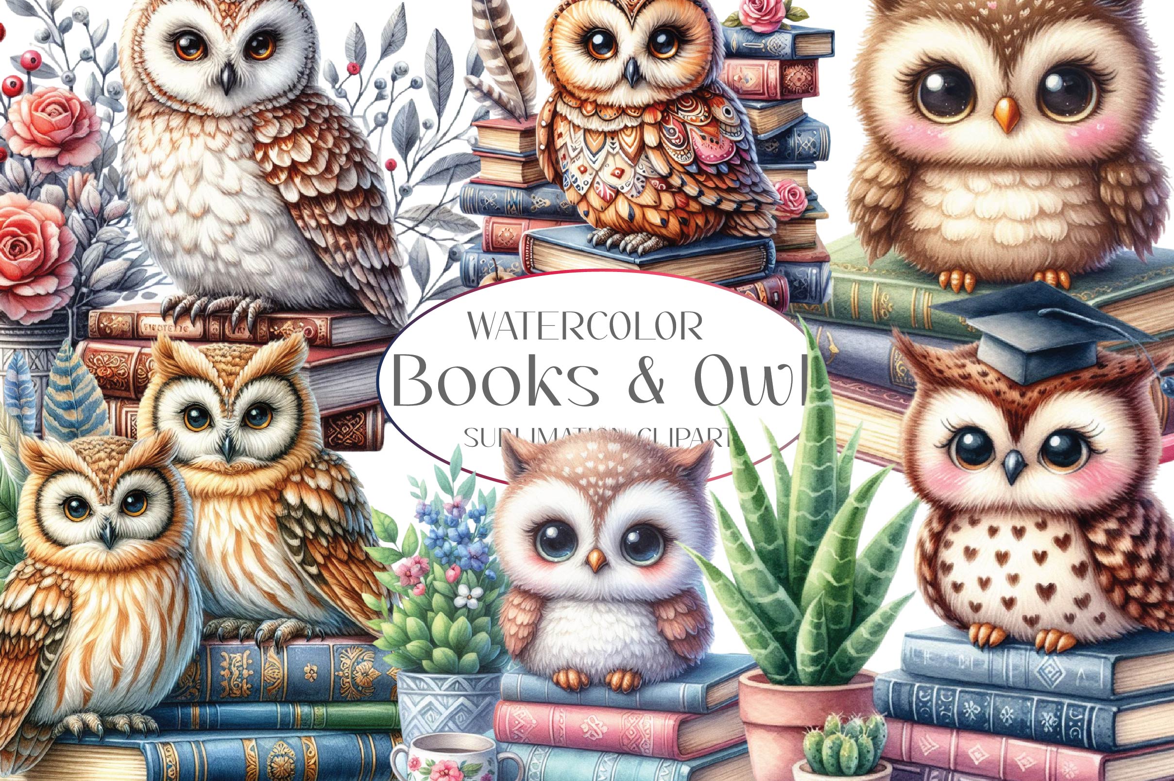 Books & Owl Clipart Bundle - CraftNest - Digital Crafting and Art