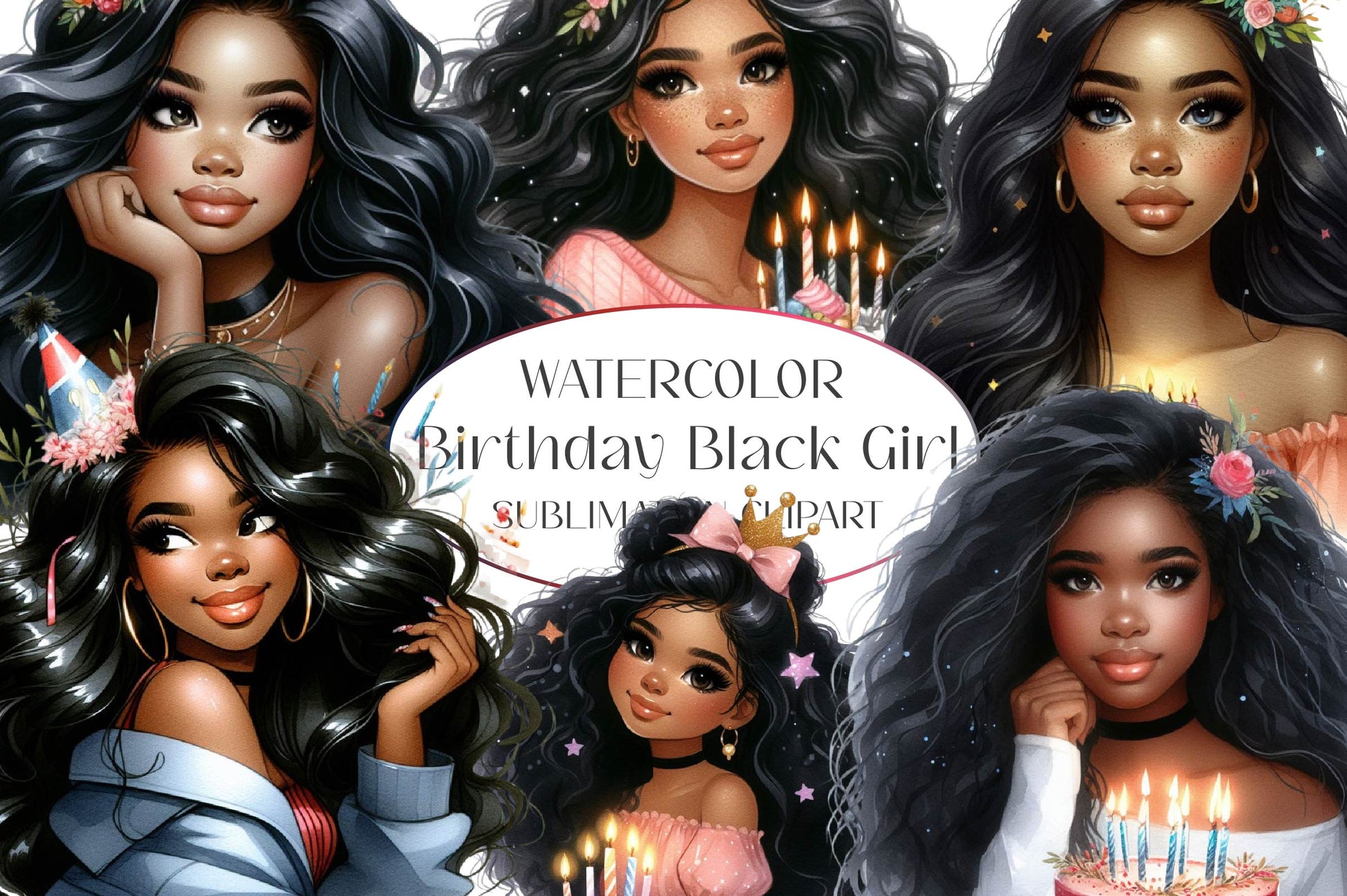 American Birthday Black Girl Clipart Bundle - CraftNest - Digital Crafting and Art
