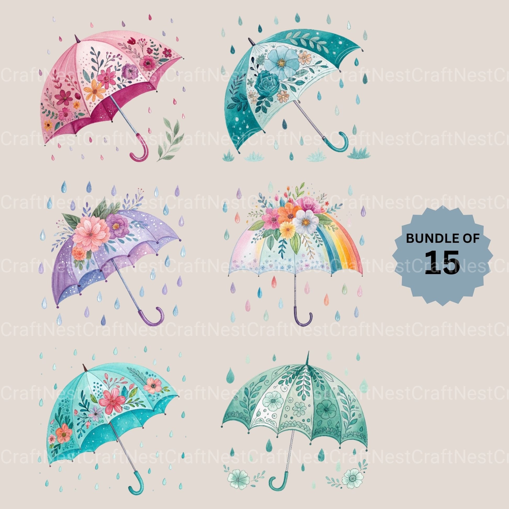 Umbrella Floral Clipart Bundle - CraftNest - Digital Crafting and Art