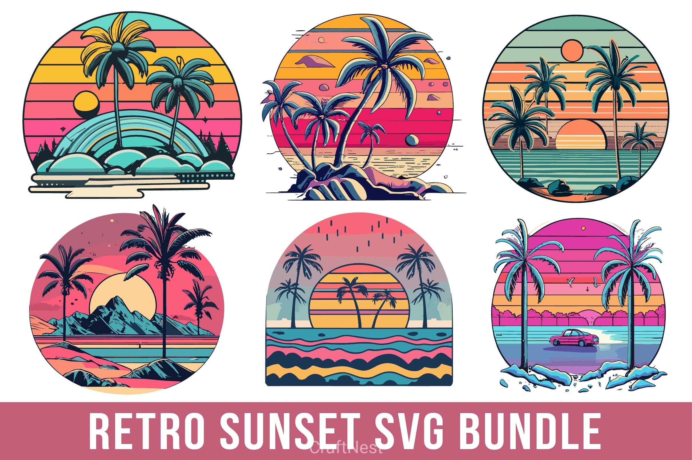Retro Sunset SVG Bundle - CraftNest - Digital Crafting and Art