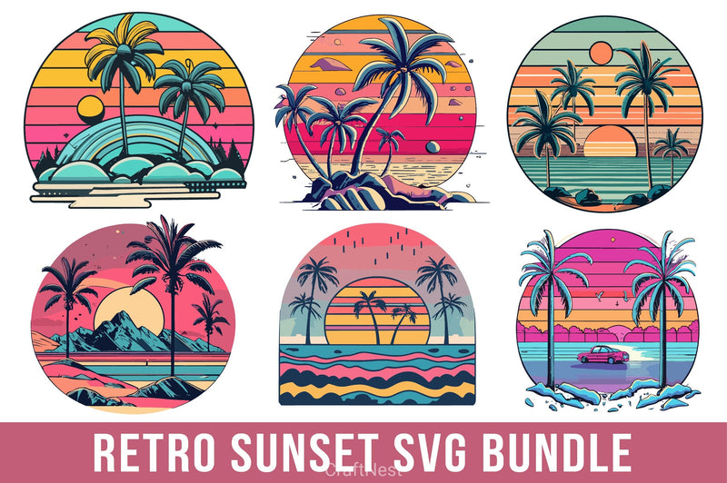 Retro Sunset SVG Bundle - CraftNest - Digital Crafting and Art