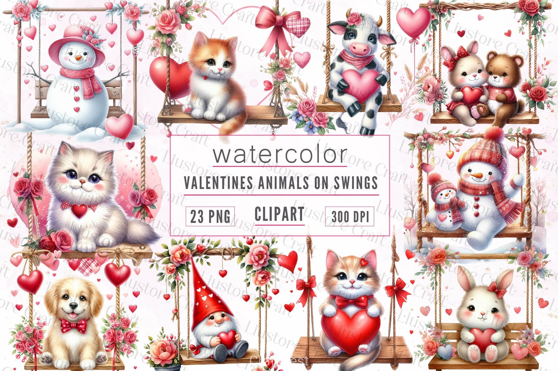 Valentines Animals On Swings Clipart Bundle - CraftNest - Digital Crafting and Art