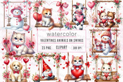 Valentines Animals On Swings Clipart Bundle - CraftNest - Digital Crafting and Art