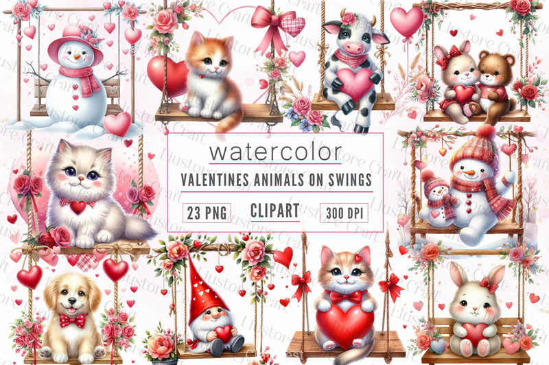 Valentines Animals On Swings Clipart Bundle - CraftNest - Digital Crafting and Art