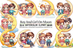 Boy & Girl Moon Clipart Bundle - CraftNest - Digital Crafting and Art
