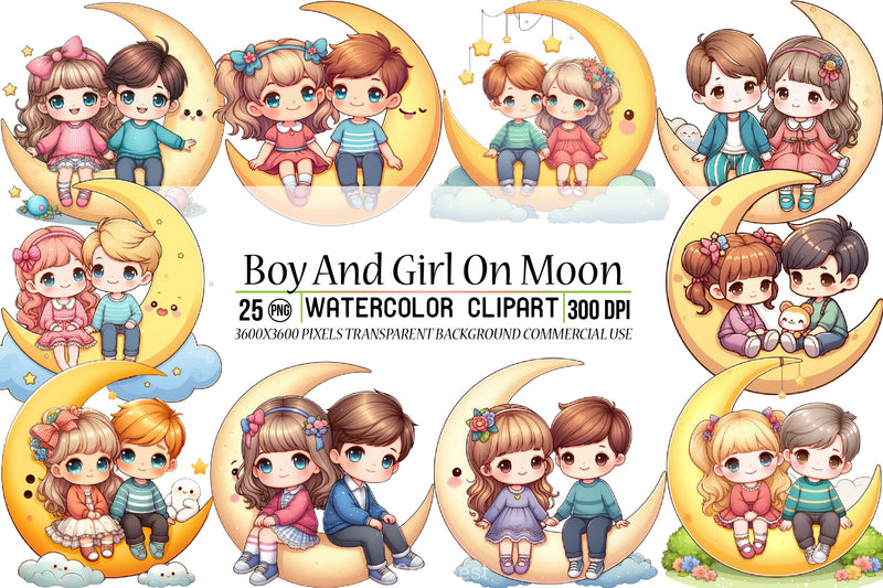 Boy & Girl Moon Clipart Bundle - CraftNest - Digital Crafting and Art