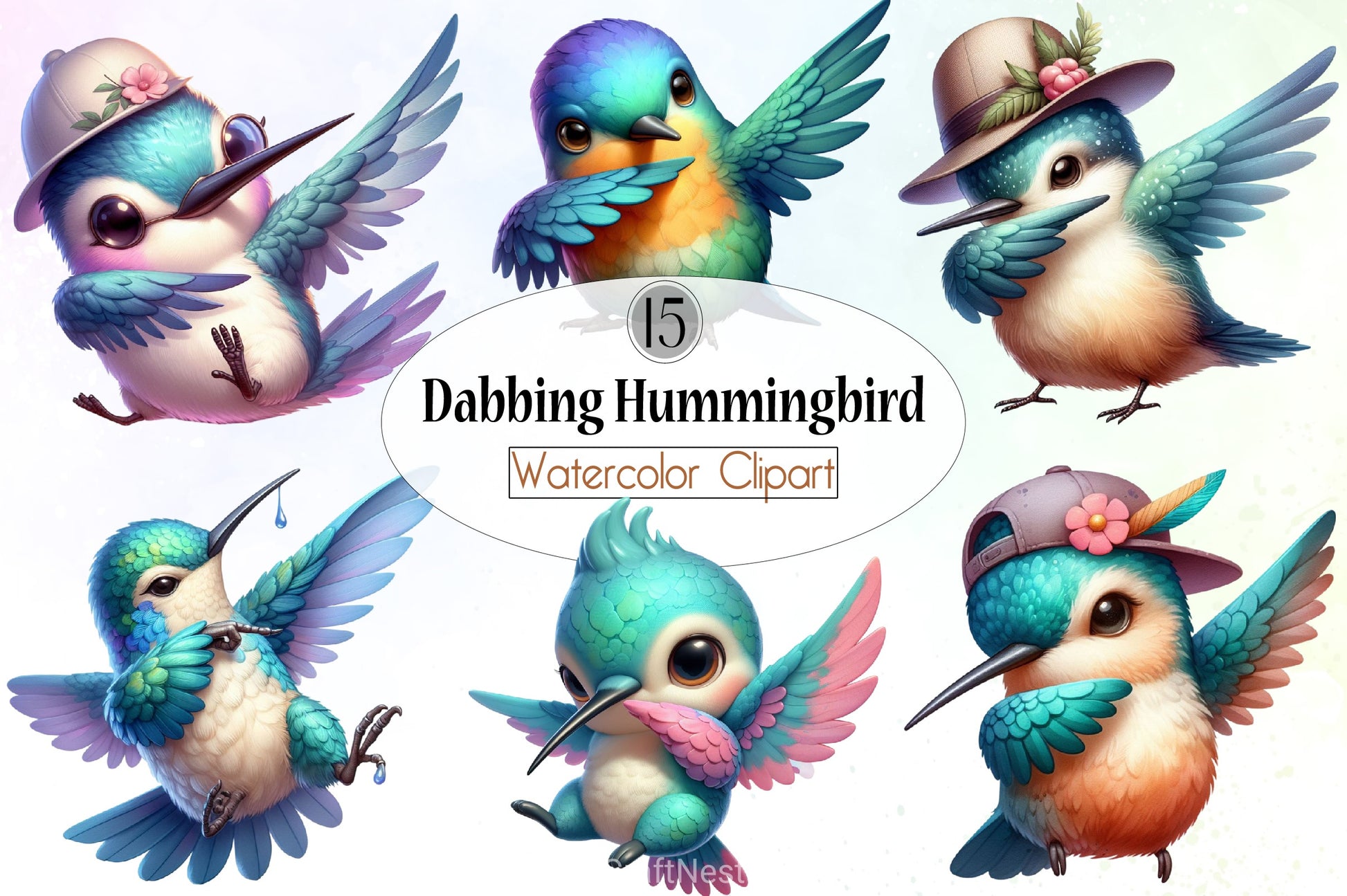 Cute Dabbing Hummingbird Clipart Bundle - CraftNest - Digital Crafting and Art