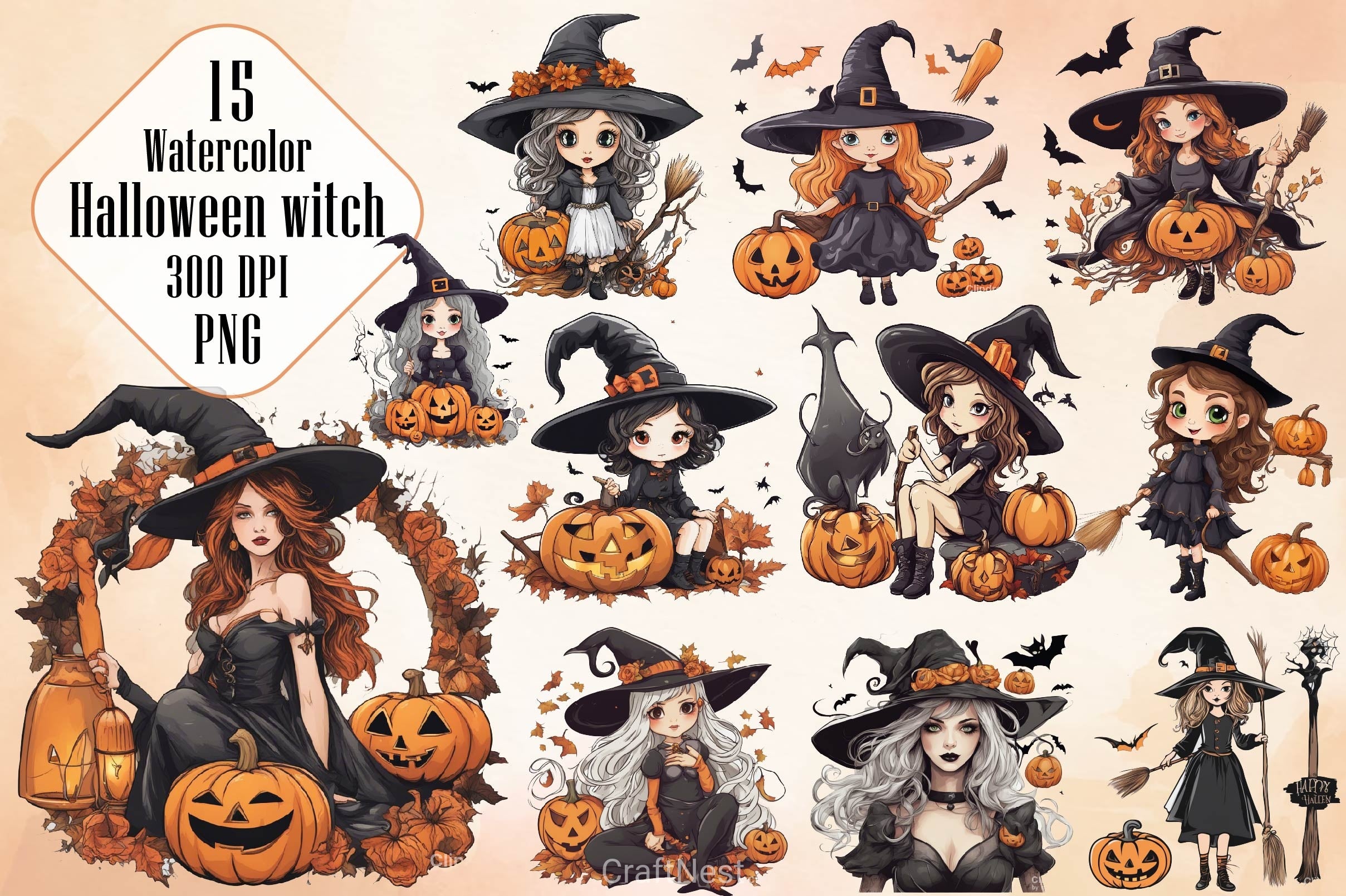 Halloween Witch Clipart Bundle 4 - CraftNest - Digital Crafting and Art