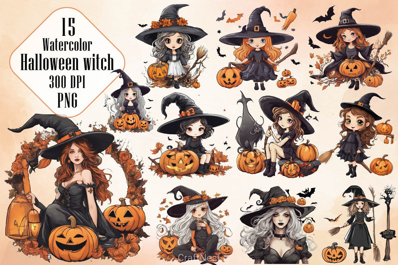 Halloween Witch Clipart Bundle 4 - CraftNest - Digital Crafting and Art