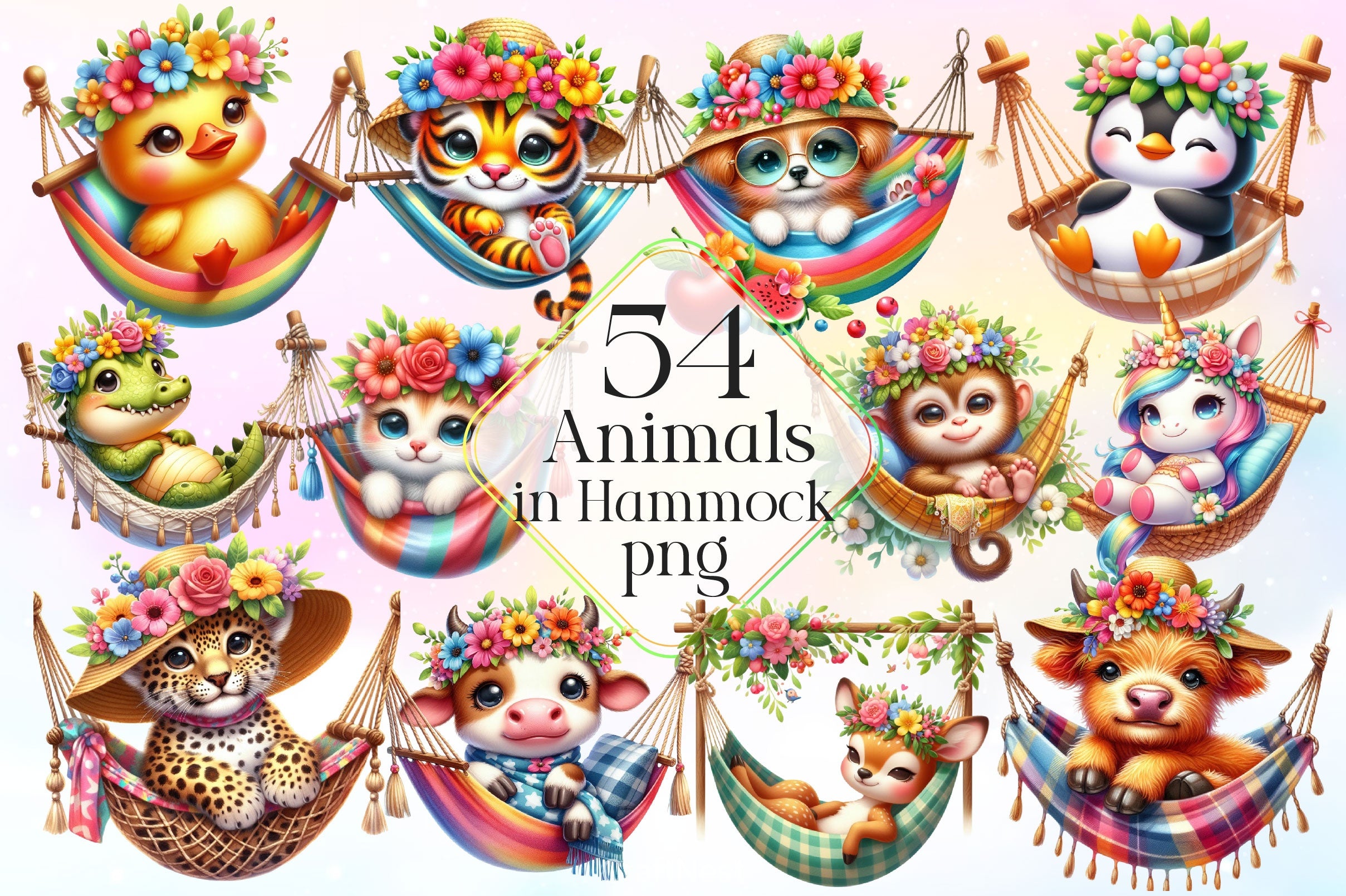 Summer Animals In Hammock Clipart Bundle - CraftNest - Digital Crafting and Art