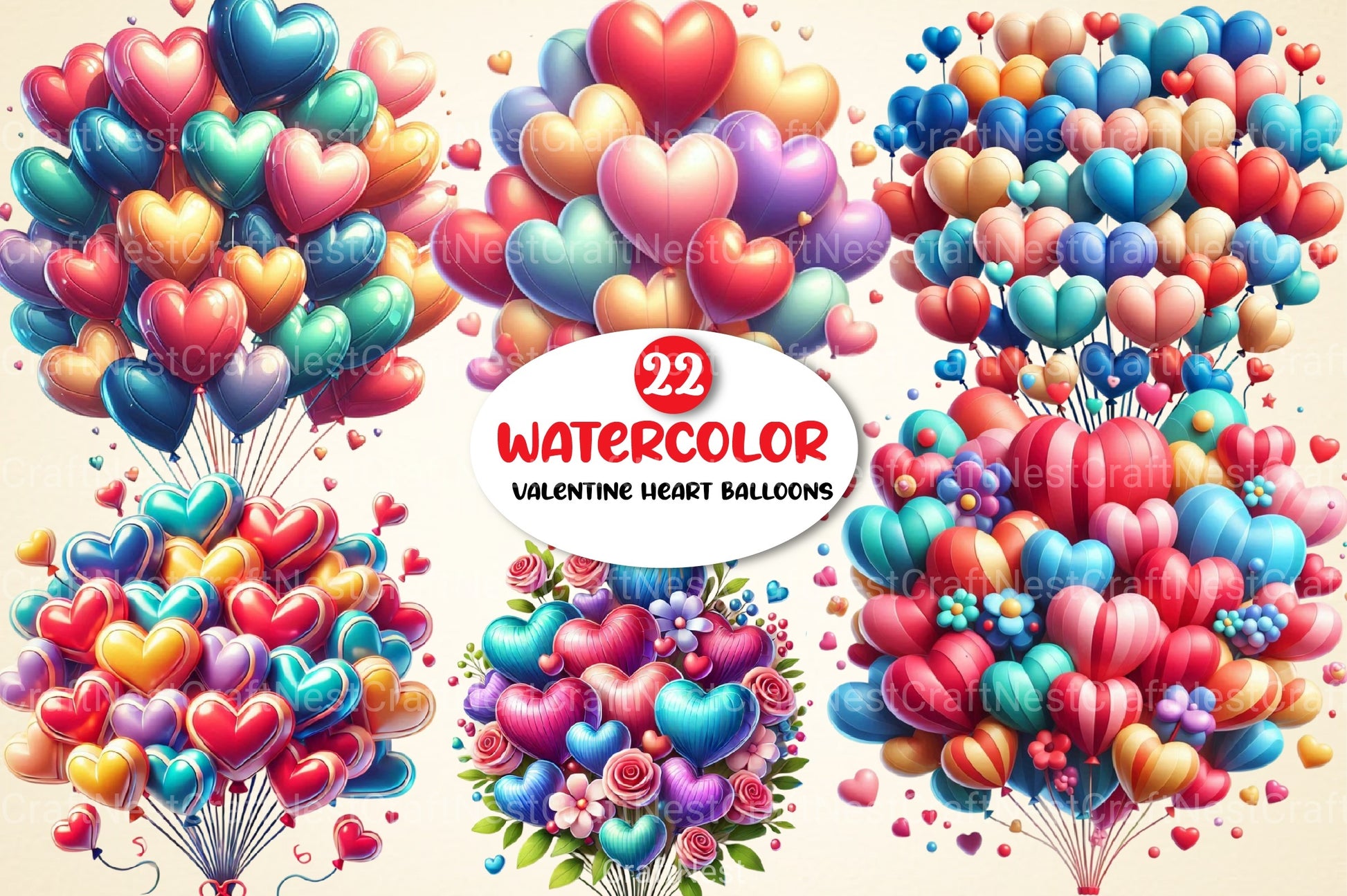 Valentine Heart Balloons Clipart Bundle - CraftNest - Digital Crafting and Art