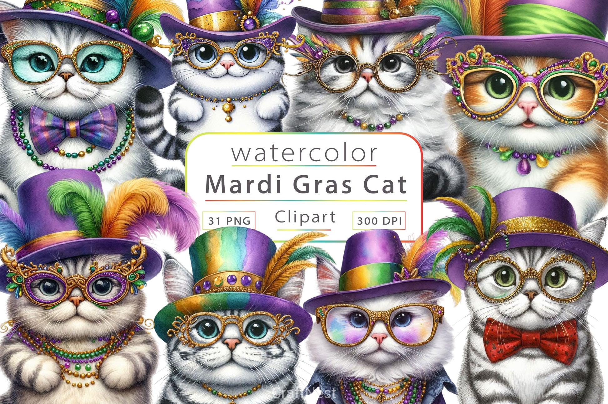 Mardi Gras Cat Clipart Bundle 5 - CraftNest - Digital Crafting and Art