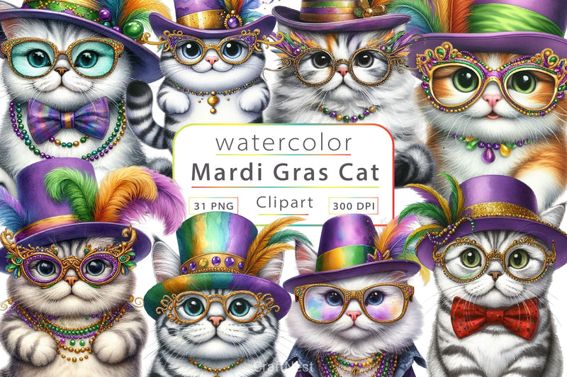 Mardi Gras Cat Clipart Bundle 5 - CraftNest - Digital Crafting and Art