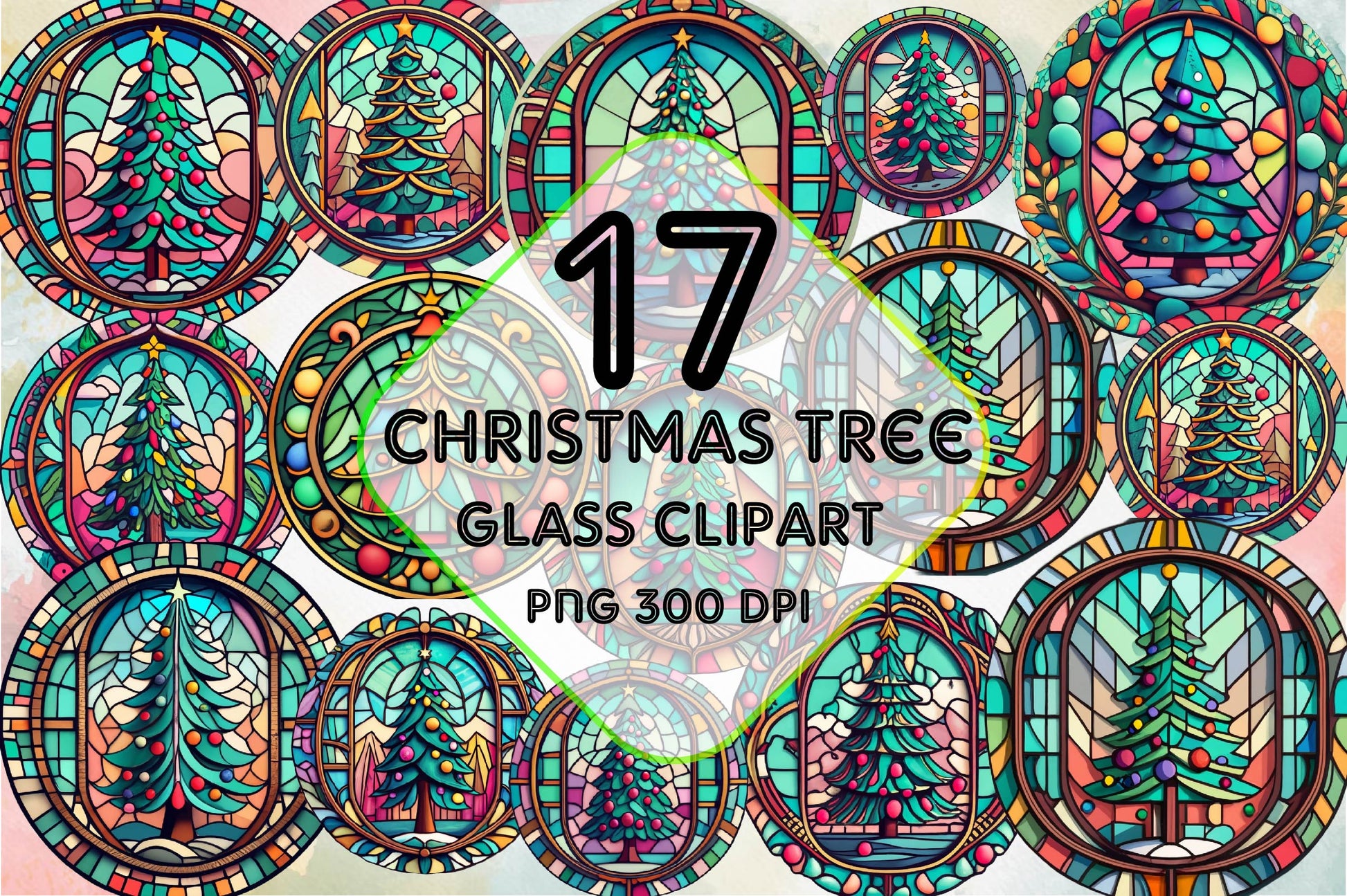 Round Christmas Tree Stained Glass Clipart Bundle - CraftNest - Digital Crafting and Art