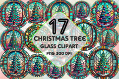 Round Christmas Tree Stained Glass Clipart Bundle - CraftNest - Digital Crafting and Art