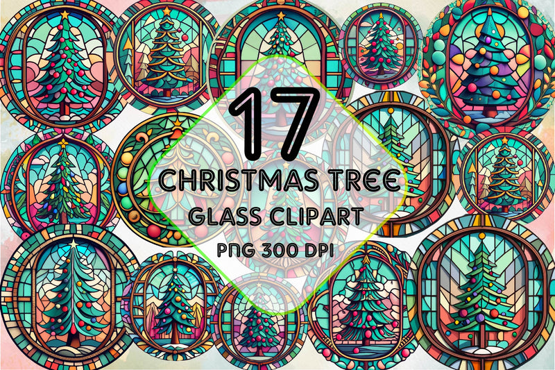 Round Christmas Tree Stained Glass Clipart Bundle - CraftNest - Digital Crafting and Art