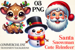 Cute Reindeer, Snowman & Santa Clipart Bundle - CraftNest - Digital Crafting and Art