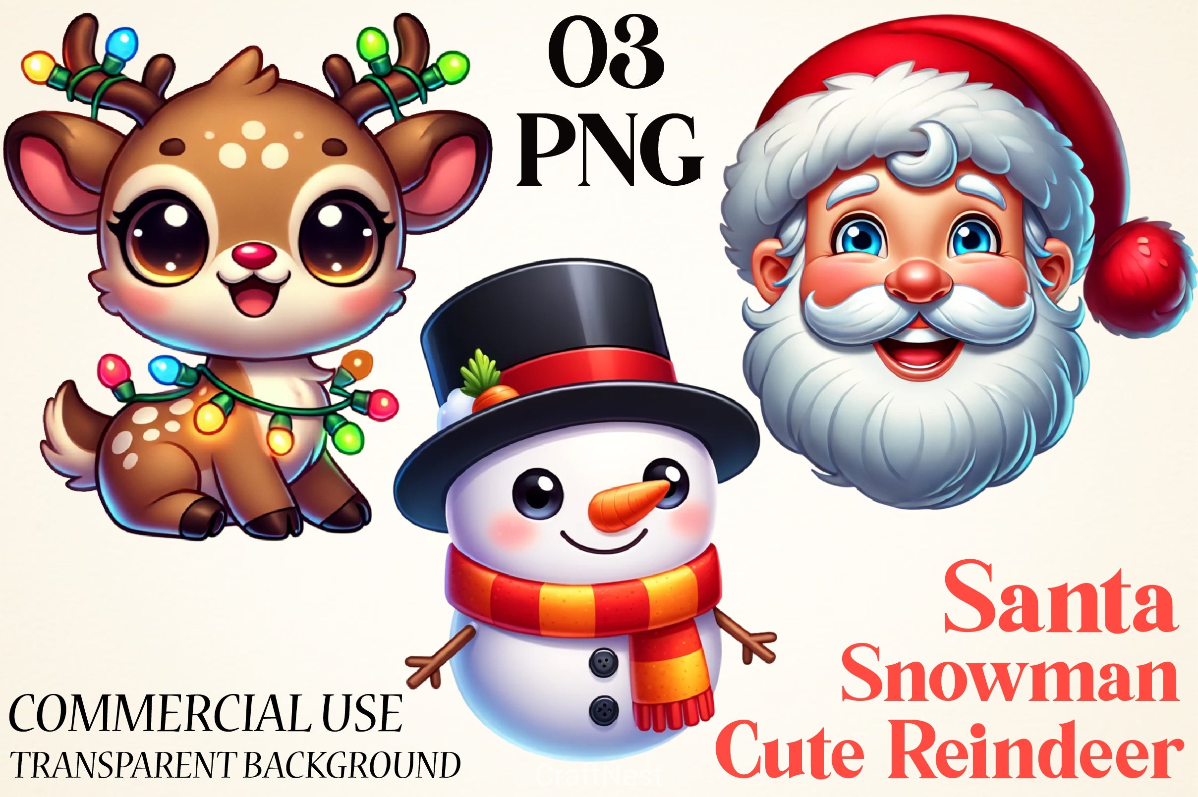 Cute Reindeer, Snowman & Santa Clipart Bundle - CraftNest - Digital Crafting and Art
