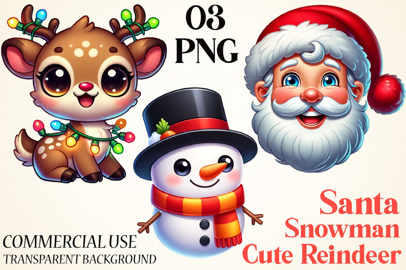 Cute Reindeer, Snowman & Santa Clipart Bundle - CraftNest - Digital Crafting and Art