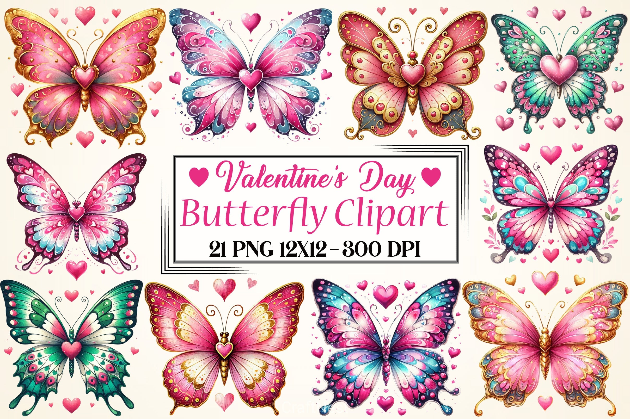 Valentine Butterfly Clipart Bundle - CraftNest - Digital Crafting and Art