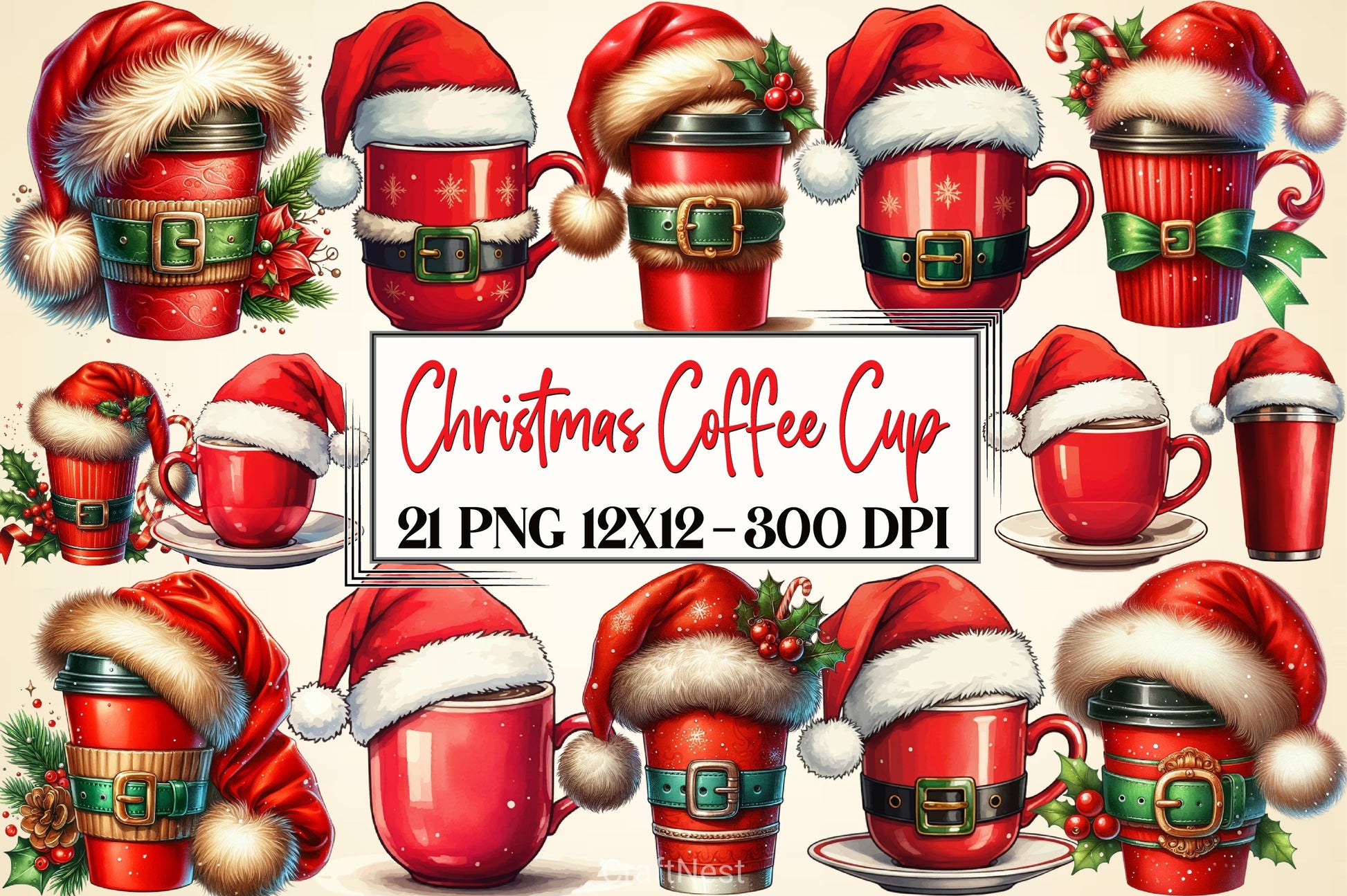 Christmas Coffee Cup Clipart Bundle - CraftNest - Digital Crafting and Art