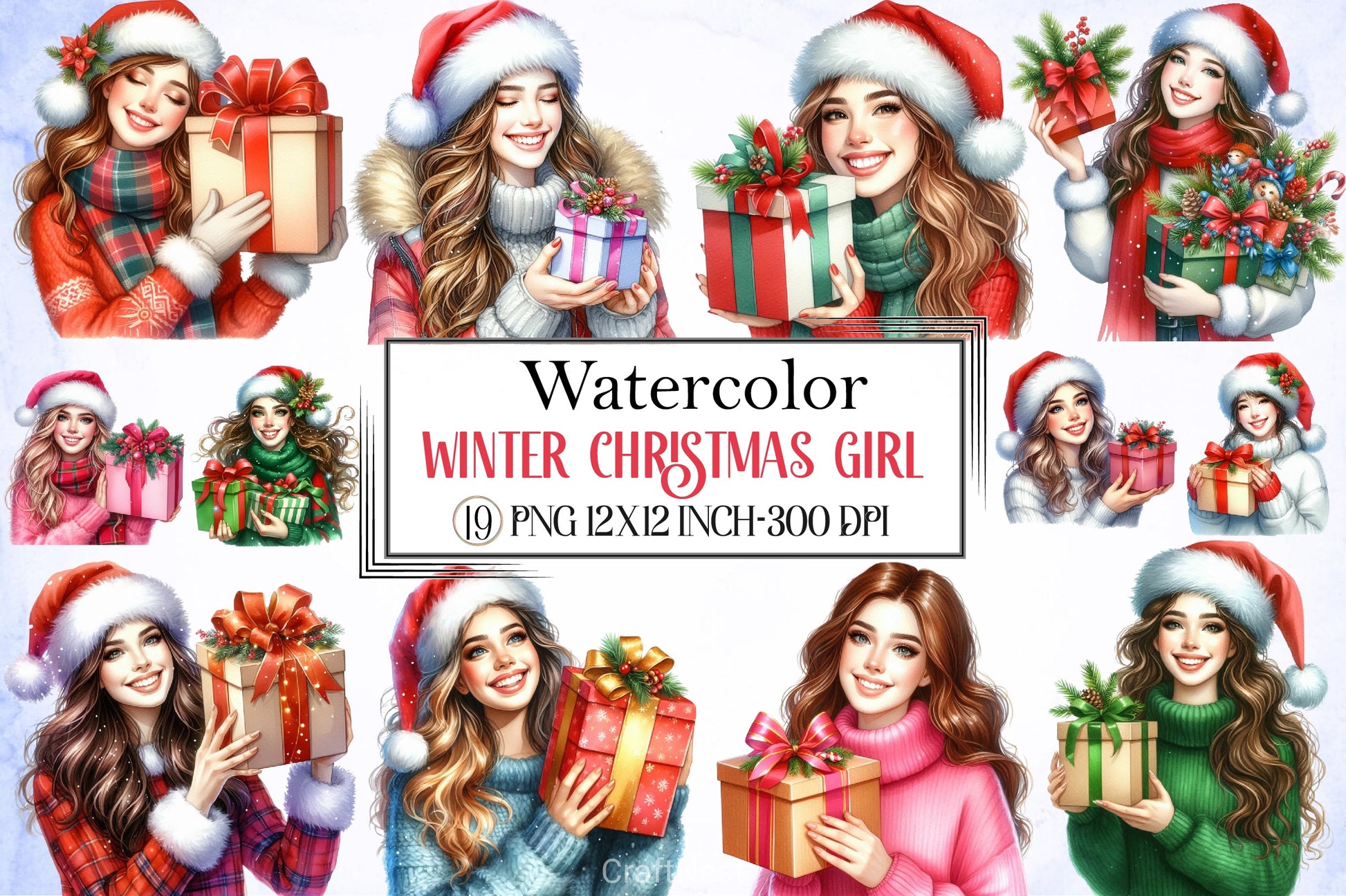 Winter Christmas Girl Clipart Bundle - CraftNest - Digital Crafting and Art