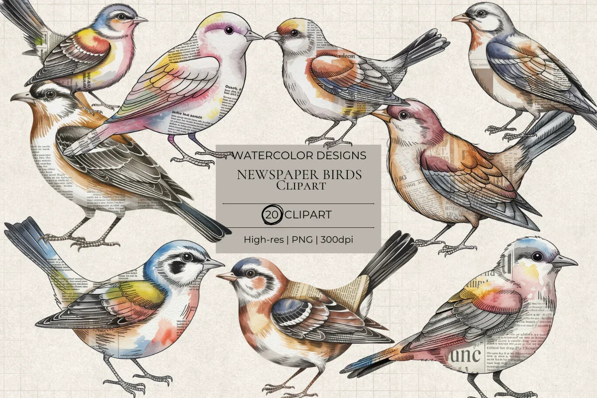 Newspaper Birds Clipart - CraftNest - Digital Crafting and Art