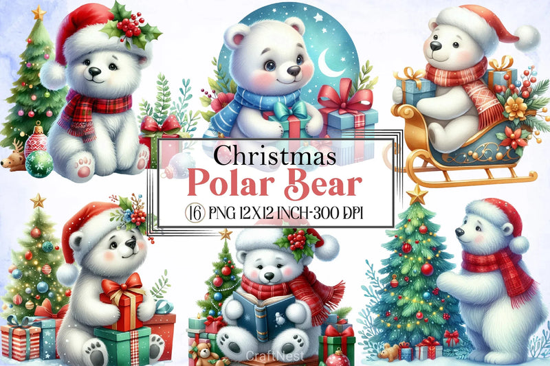 Christmas Polar Bear Clipart Bundle 1 - CraftNest - Digital Crafting and Art