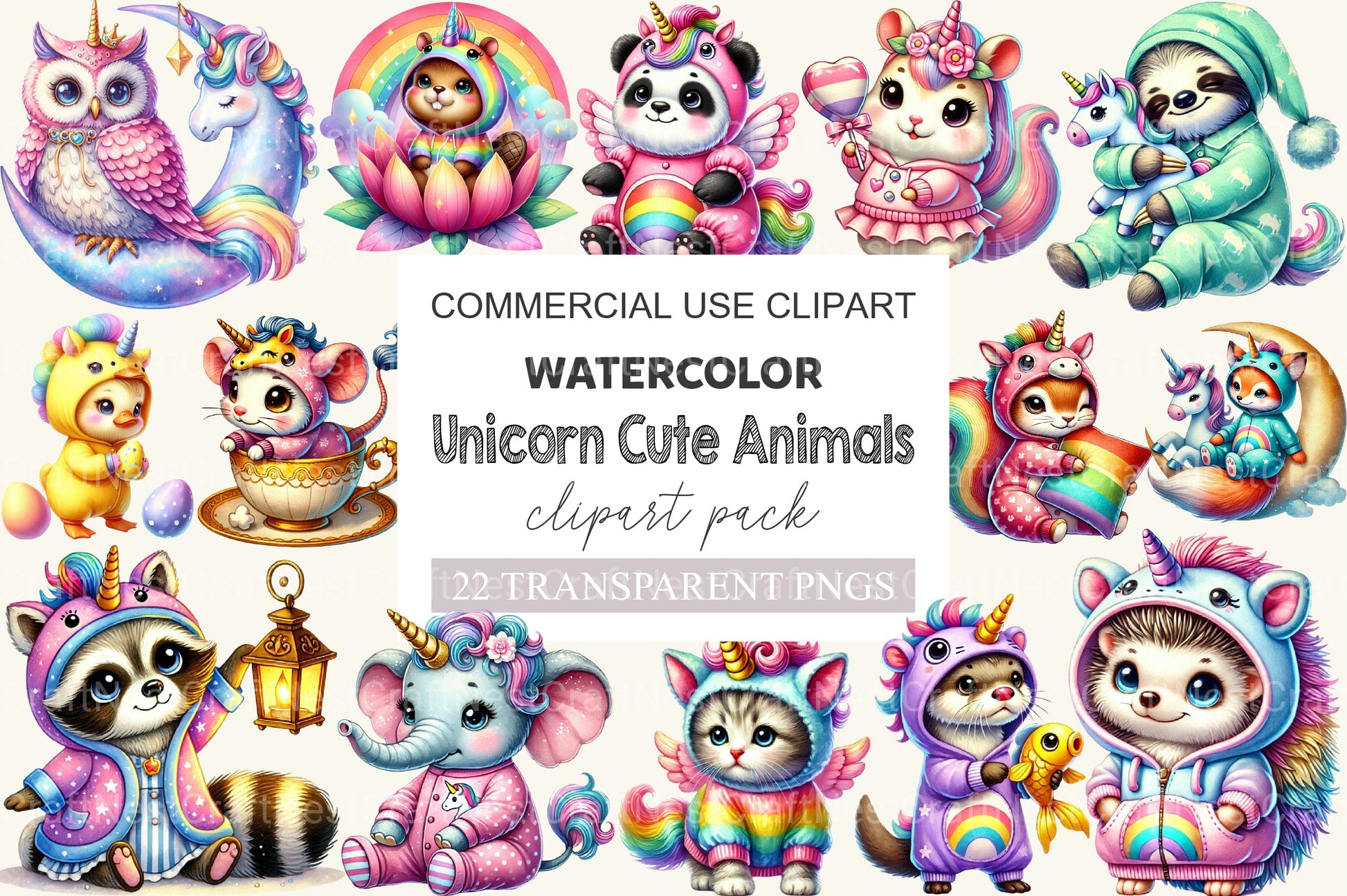 Unicorn Cute Animals Clipart Bundle 3 - CraftNest - Digital Crafting and Art