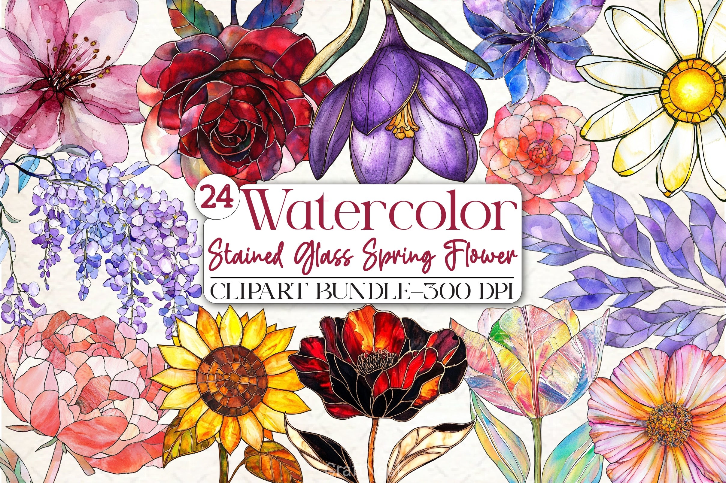 Stained Glass Spring Flowers Clipart Bundle 11 - CraftNest - Digital Crafting and Art