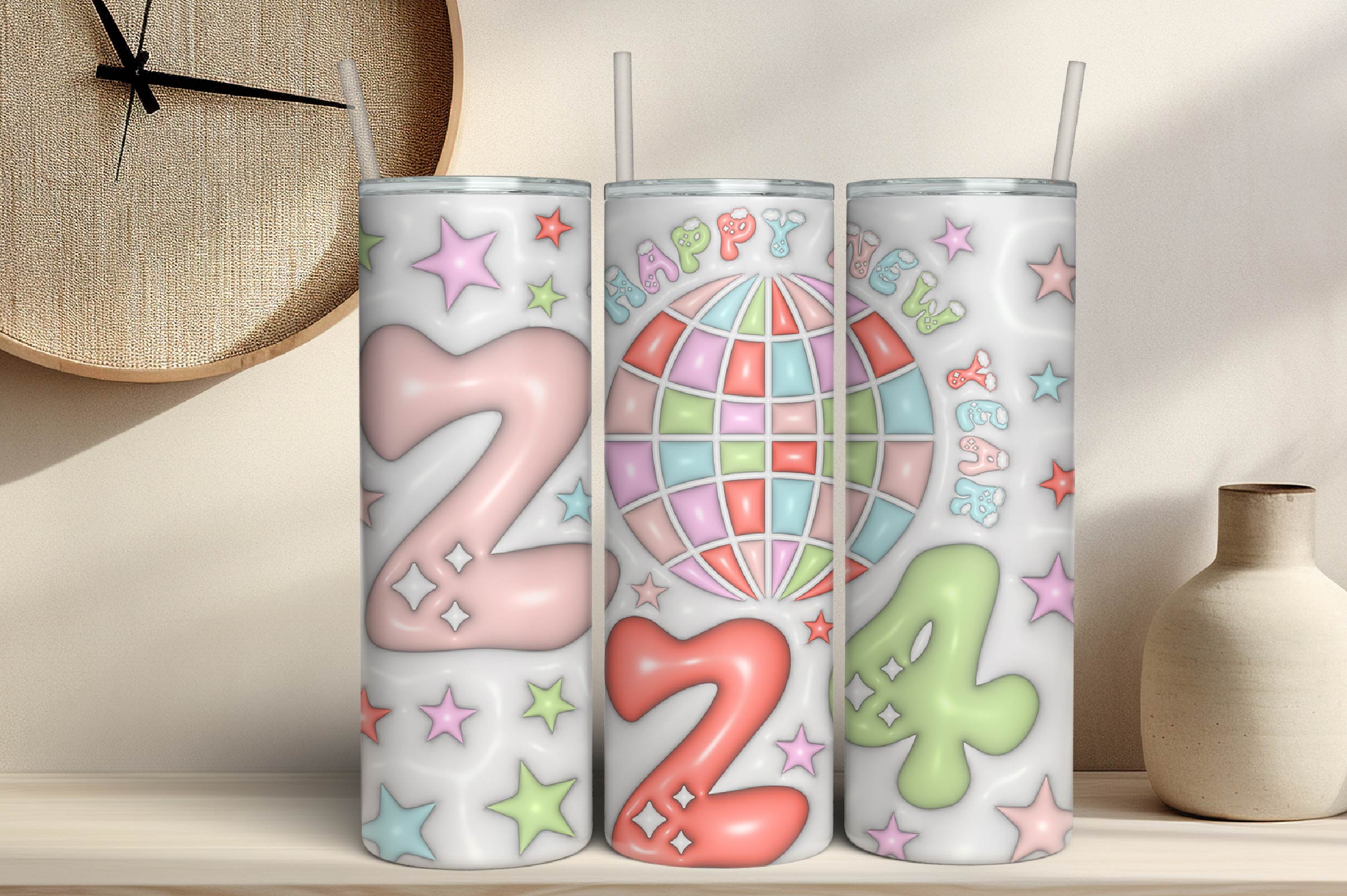 3D Inflated New Year Tumbler Bundle 4 - CraftNest - Digital Crafting and Art