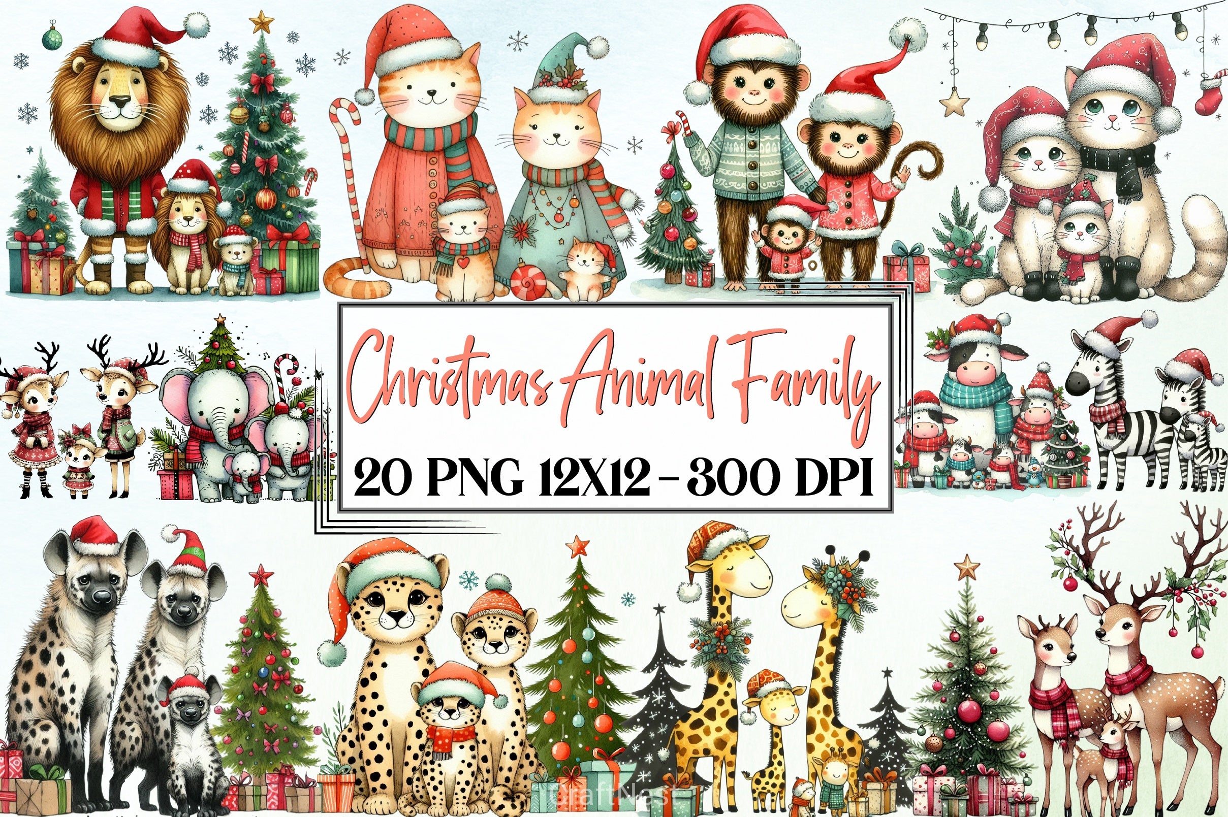 Christmas Animal Family Clipart Bundle - CraftNest - Digital Crafting and Art