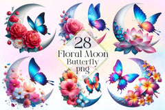 Butterfly And Flower Moon Clipart Bundle 2 - CraftNest - Digital Crafting and Art