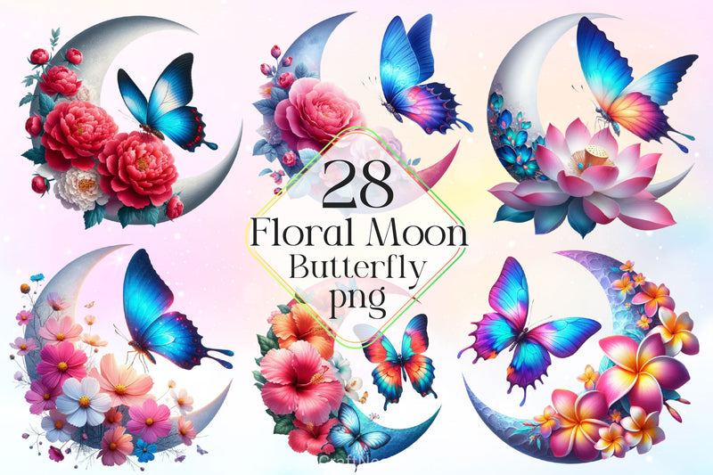 Butterfly And Flower Moon Clipart Bundle 2 - CraftNest - Digital Crafting and Art